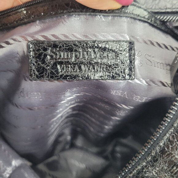 Simply Vera Liquid Black Bow Shoulder Bag Vegan Faux Leather Artsy‎ Biker Goth - Picture 3 of 14